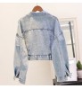 Custom Fashion Design Sequin Patches Denim Jacket Clothing Washed Sequin Denim Jacket Women Made In China