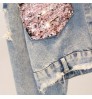 Custom Fashion Design Sequin Patches Denim Jacket Clothing Washed Sequin Denim Jacket Women Made In China