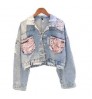 Custom Fashion Design Sequin Patches Denim Jacket Clothing Washed Sequin Denim Jacket Women Made In China