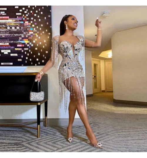 NOVANCE Y2324 Women's Spring Clothing 2022 Elegant Luxury Sequin Tassel Dresses Women Party Sexy Rhinestone Lady Glitter Dress