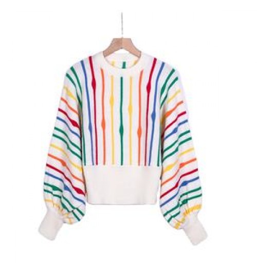 Women's Clothing Autumn winter sweater loose intercolor crew neck striped fall Women's Sweaters