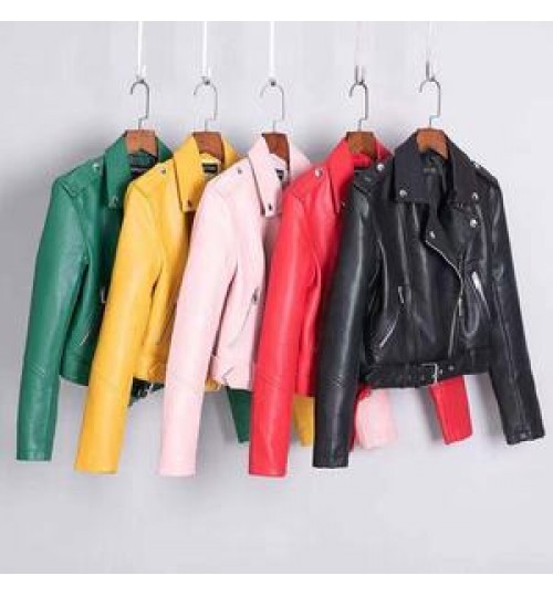 Women's Jackets 2021 Autumn Ladies Faux Leather Jacket Zipper Long Sleeve Moto Biker Female Short Coat Jacket Outwear