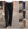 2022 Spring New Fashion Elastic Waist Solid Color Cotton Women Trousers Linen Wide Leg Pants