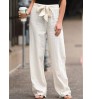 2022 Spring New Fashion Elastic Waist Solid Color Cotton Women Trousers Linen Wide Leg Pants