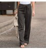 2022 Spring New Fashion Elastic Waist Solid Color Cotton Women Trousers Linen Wide Leg Pants