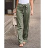 2022 Spring New Fashion Elastic Waist Solid Color Cotton Women Trousers Linen Wide Leg Pants