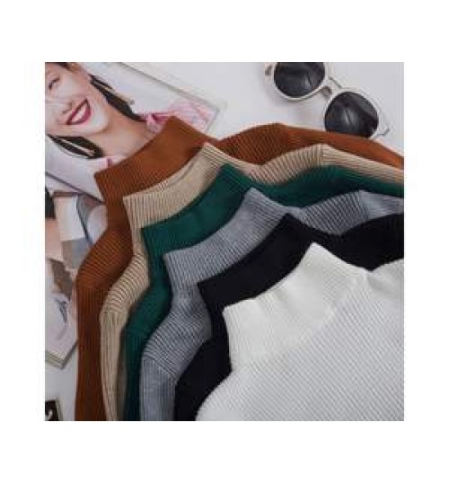 2021 High Quality Slim Elegant Pullover Style, Long Sleeve Half Turtleneck Women Stylish Knitted Ribs Black Sweater/