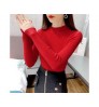 2021 High Quality Slim Elegant Pullover Style, Long Sleeve Half Turtleneck Women Stylish Knitted Ribs Black Sweater/