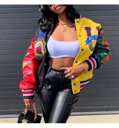 2022 Daily Casual Clothing Logo Print Fall Baseball Uniform Jackets Women High Street Style Coats Woman Varsity Jackets