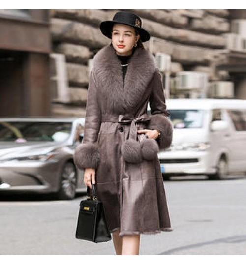 OEM Elegant Fur One Long Fox Collar Women'S Luxury Fur Coat Natural Real Mink Coat