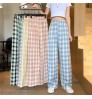 Summer High Waist Wide Leg Pants Women High Waist Casual Pants Plaid Loose Straight-leg Pants