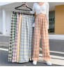 Summer High Waist Wide Leg Pants Women High Waist Casual Pants Plaid Loose Straight-leg Pants