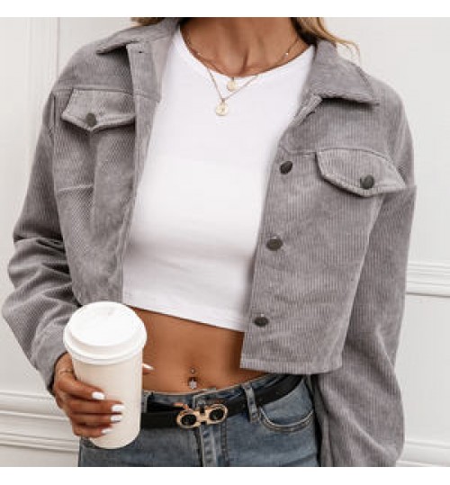 Corduroy Short Jacket Coat Essentials Women's Fashion Button Design Section Short Jacket Coat