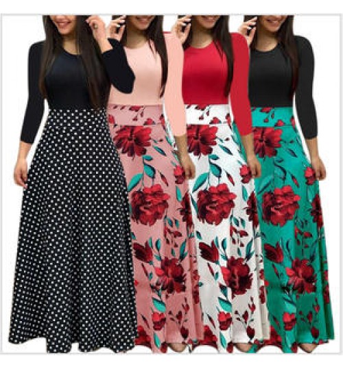 Wholesale 2022 Spring Female Long Sleeve Print Long Maxi Dress Ladies Casual Floral Dress For Women