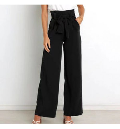 Women's long pants of Europe and American fashionable new style office lady spring summer recreational match wide leg trousers