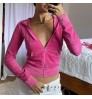 customized Casual Velvet Crop Top Winter Jacket Women Green Pink Zip Up Hoodies Coats Ladies Fashion Skinny Overcoat Streetwear
