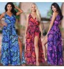 2022 Summer Women Fashion Casual Dresses Sexy V Neck Sleeveless Side Slit Tropical Floral Bohemian Beach Long Dresses