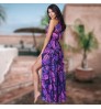 2022 Summer Women Fashion Casual Dresses Sexy V Neck Sleeveless Side Slit Tropical Floral Bohemian Beach Long Dresses