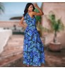 2022 Summer Women Fashion Casual Dresses Sexy V Neck Sleeveless Side Slit Tropical Floral Bohemian Beach Long Dresses