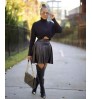Sexy Solid Color PU Leather Swing Women's Skirts Mini Skirts