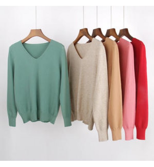OEM Sweater Supplier wholesale Colorful Pullover v neck long sleeve women's sweaters plus size women's clothesnter