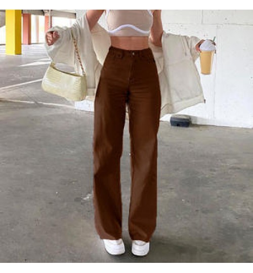 2022 new solid color jeans loose high waist straight pants women's casual trousers