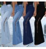 Hot Sell Side Chain Patchwork Denim Jeans Women Flared Trousers High Waist Stretch Slim Ripped Jeans Cargo Pants Street Wear