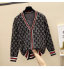 European style winter latest best selling loose CUCCI fashion floral casual long sleeve v-neck women Knit cardigan sweater
