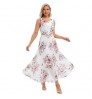 Women's Summer Elegant Crew Neck Sleeveless Dress Pink Floral Chiffon Printed Casual Long Pleated Chiffon Dresses