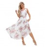 Women's Summer Elegant Crew Neck Sleeveless Dress Pink Floral Chiffon Printed Casual Long Pleated Chiffon Dresses