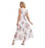 Women's Summer Elegant Crew Neck Sleeveless Dress Pink Floral Chiffon Printed Casual Long Pleated Chiffon Dresses