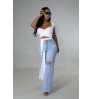 FS6730A New Arrivals Fashion Loose Light Blue Denim Pants Wide Leg Ripped Jeans For Women