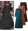 Wholesale New Women Lady Girls Summer Spring Long Sleeve Solid Color Dresses V-Neck Long Casual Beach Holiday Loose Long Dress