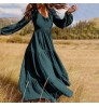 Wholesale New Women Lady Girls Summer Spring Long Sleeve Solid Color Dresses V-Neck Long Casual Beach Holiday Loose Long Dress