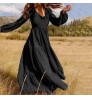 Wholesale New Women Lady Girls Summer Spring Long Sleeve Solid Color Dresses V-Neck Long Casual Beach Holiday Loose Long Dress