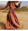 Wholesale New Women Lady Girls Summer Spring Long Sleeve Solid Color Dresses V-Neck Long Casual Beach Holiday Loose Long Dress