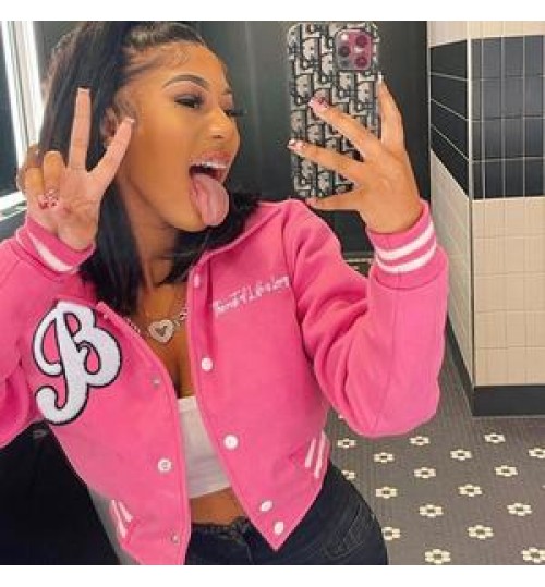 2022 Fall pink embroidered letter womens short bomber jacket bubble jackets baseball jackets
