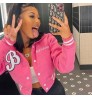 2022 Fall pink embroidered letter womens short bomber jacket bubble jackets baseball jackets