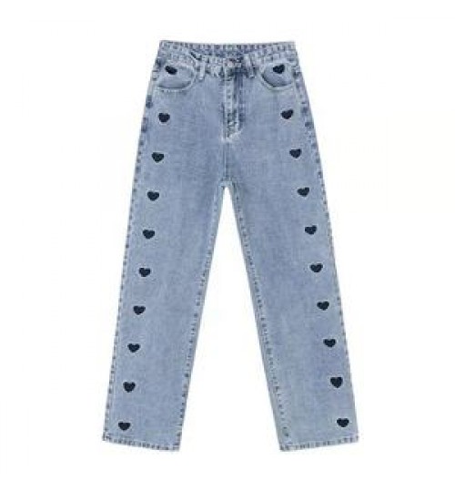 Jeans Women's 2021 New Embroidered Love Wide Leg Pants Thin High Waist Draping Loose Straight Mopping Pants