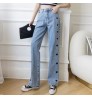Jeans Women's 2021 New Embroidered Love Wide Leg Pants Thin High Waist Draping Loose Straight Mopping Pants