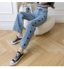 Jeans Women's 2021 New Embroidered Love Wide Leg Pants Thin High Waist Draping Loose Straight Mopping Pants