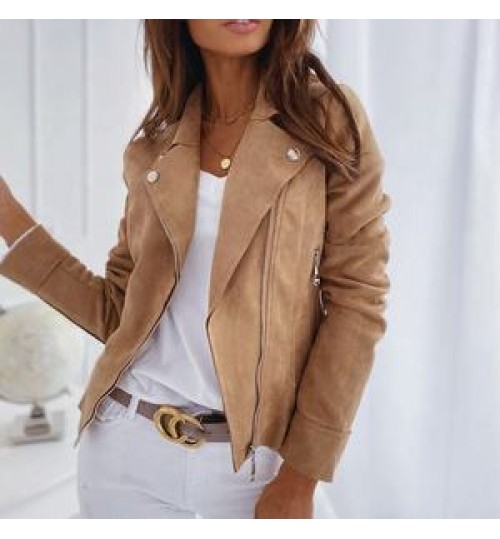 Autumn Winter New Long Sleeve Cowboy Wind Handsome Jacket Women Vintage Brown Color Slim Boyfriend Style Suede Jacket Coat