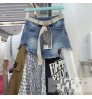 Getspring Women Skirt Long Patchwork Denim Skirt Stitching Irregular High Waist Loose Leisure Asymmetrical Pleated Skirt 2022