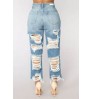 New High Waist Boyfriend's Mom Jeans Ripped Style Big Hole Women's Ladies Trousers Jeans Pantalones Jean De Mujer