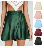 Women's High-Waisted Self Belted Overlap Mini Skater Skirt Ladies Lace-Up Chiffon Satin Flared Wrap Pleated Faldas Short Skirt