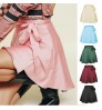 Women's High-Waisted Self Belted Overlap Mini Skater Skirt Ladies Lace-Up Chiffon Satin Flared Wrap Pleated Faldas Short Skirt