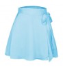 Women's High-Waisted Self Belted Overlap Mini Skater Skirt Ladies Lace-Up Chiffon Satin Flared Wrap Pleated Faldas Short Skirt
