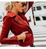 Autumn and winter new style European and American women's lapel diagonal multiple zippers short long sleeve commuter slim jacket