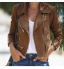 Autumn and winter new style European and American women's lapel diagonal multiple zippers short long sleeve commuter slim jacket