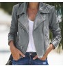 Autumn and winter new style European and American women's lapel diagonal multiple zippers short long sleeve commuter slim jacket